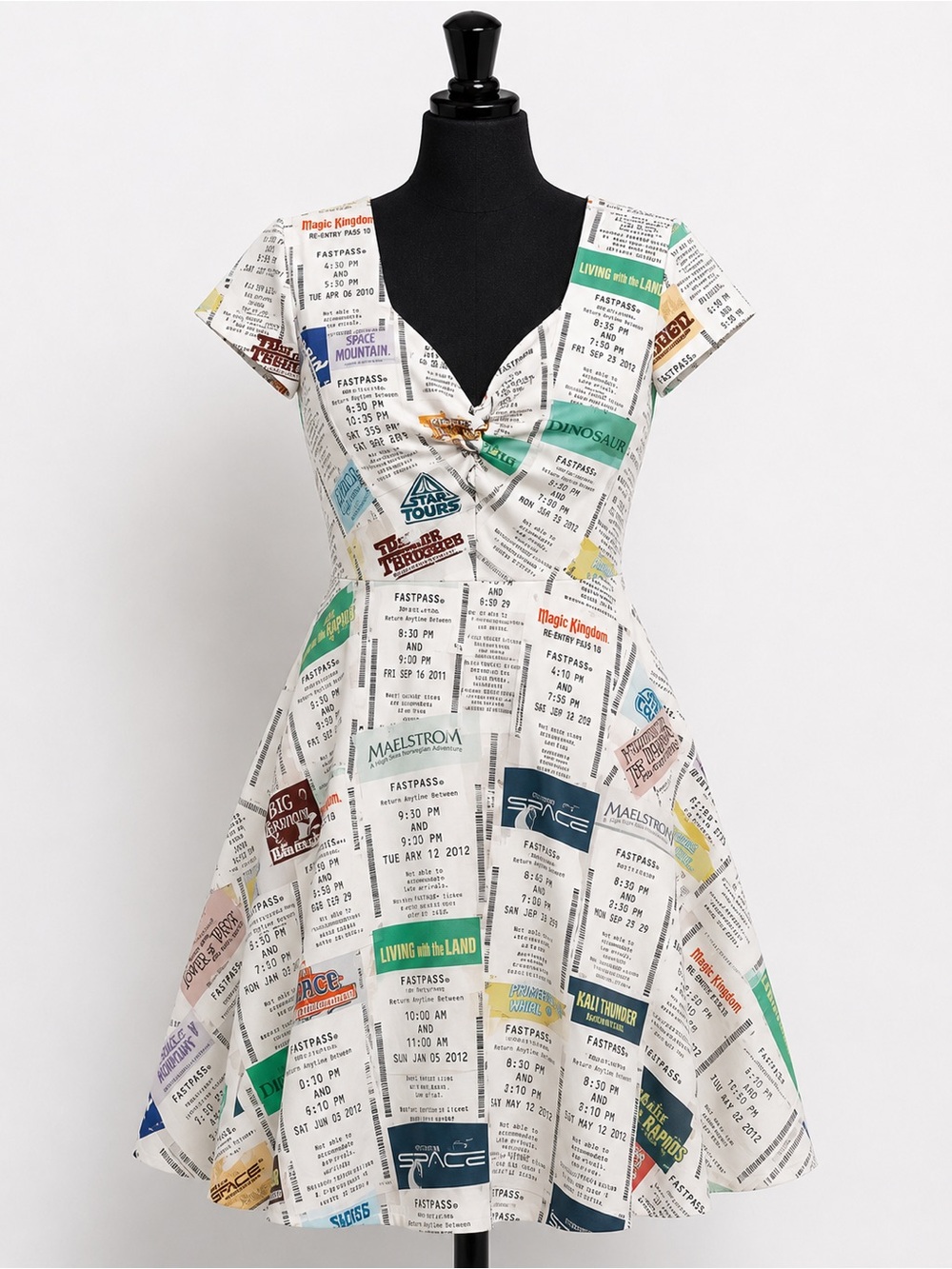 Disney Vintage FastPass Ticket Print Dress Rainbow Rules Skater Theme Park Dress